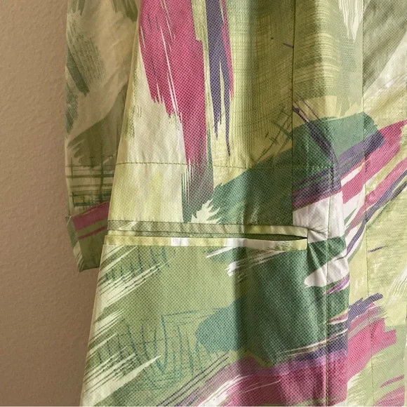 Vintage Melrose green & pink abstract waterproof trench coat - Picture 8 of 15